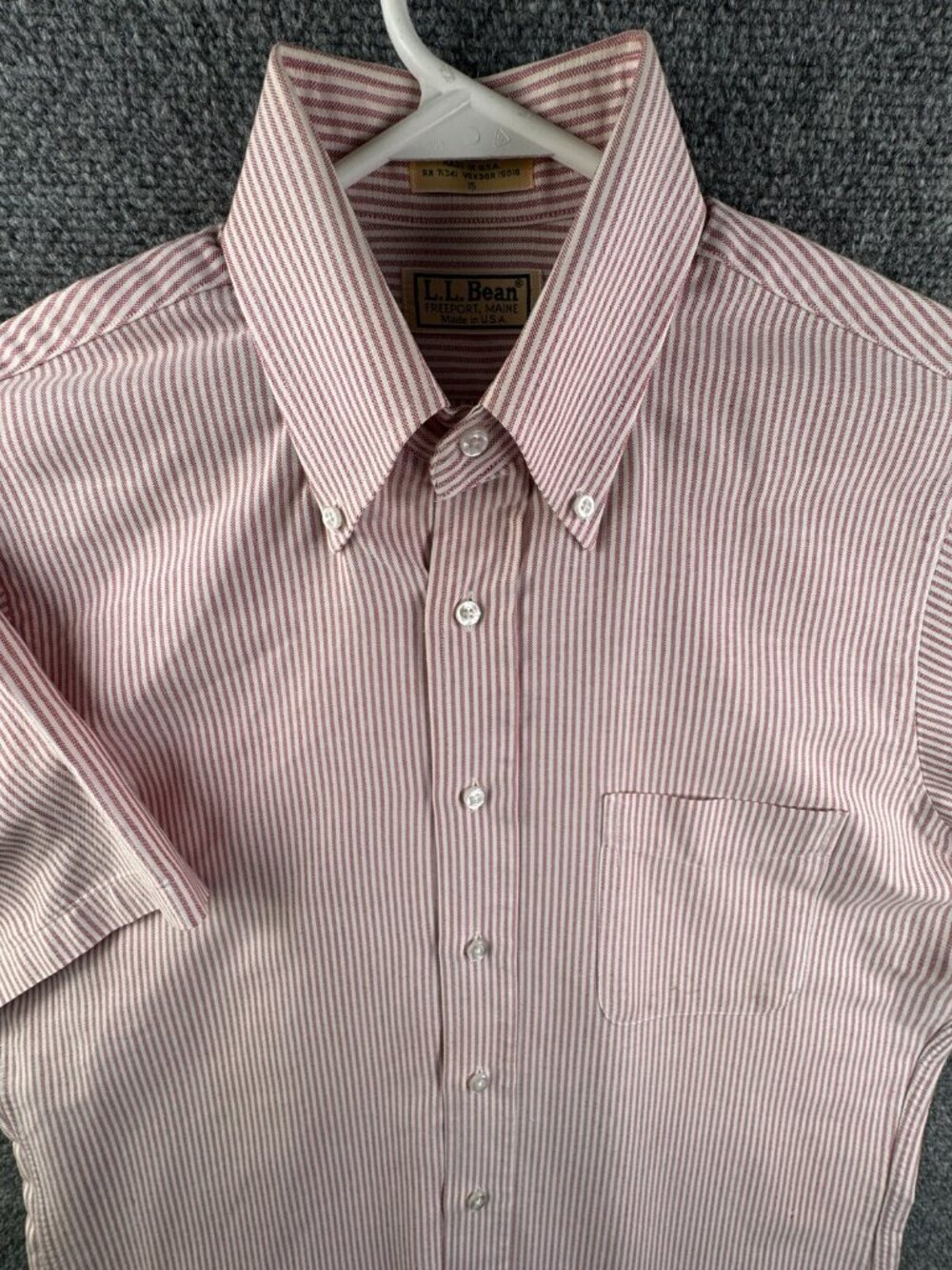 VTG LL Bean Short Sleeve Button Up Shirt Striped Red White USA Made Cotton Blend